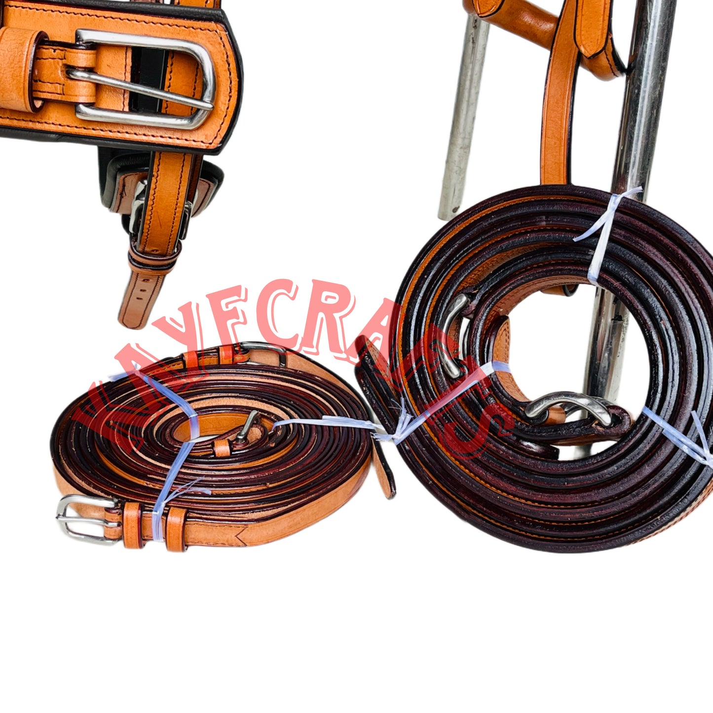 Western Style Leather Horse Driving Harness Set Red Base Silver Conchos