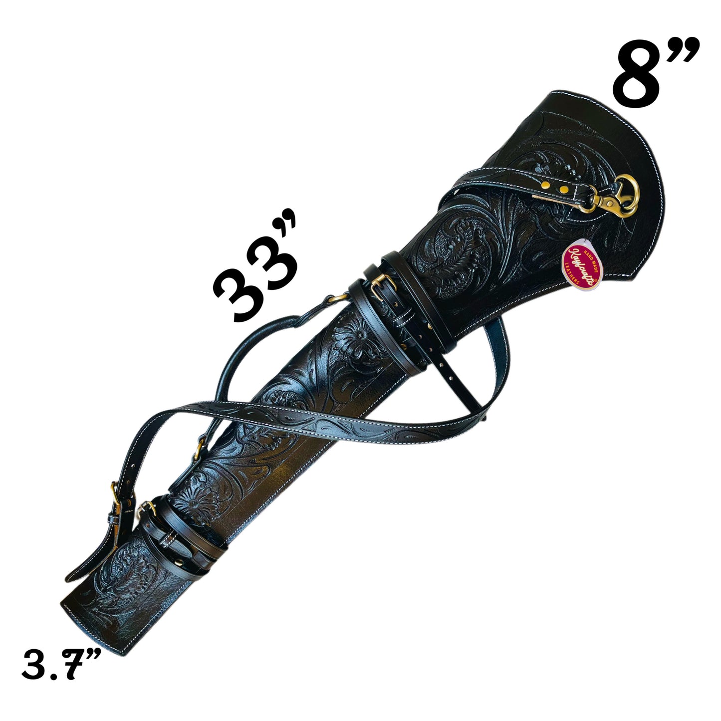 All Black Full Grain Leather Rifle Scabbard 33" Western Gun Case with Antique Brass Hardware & Suede Lining