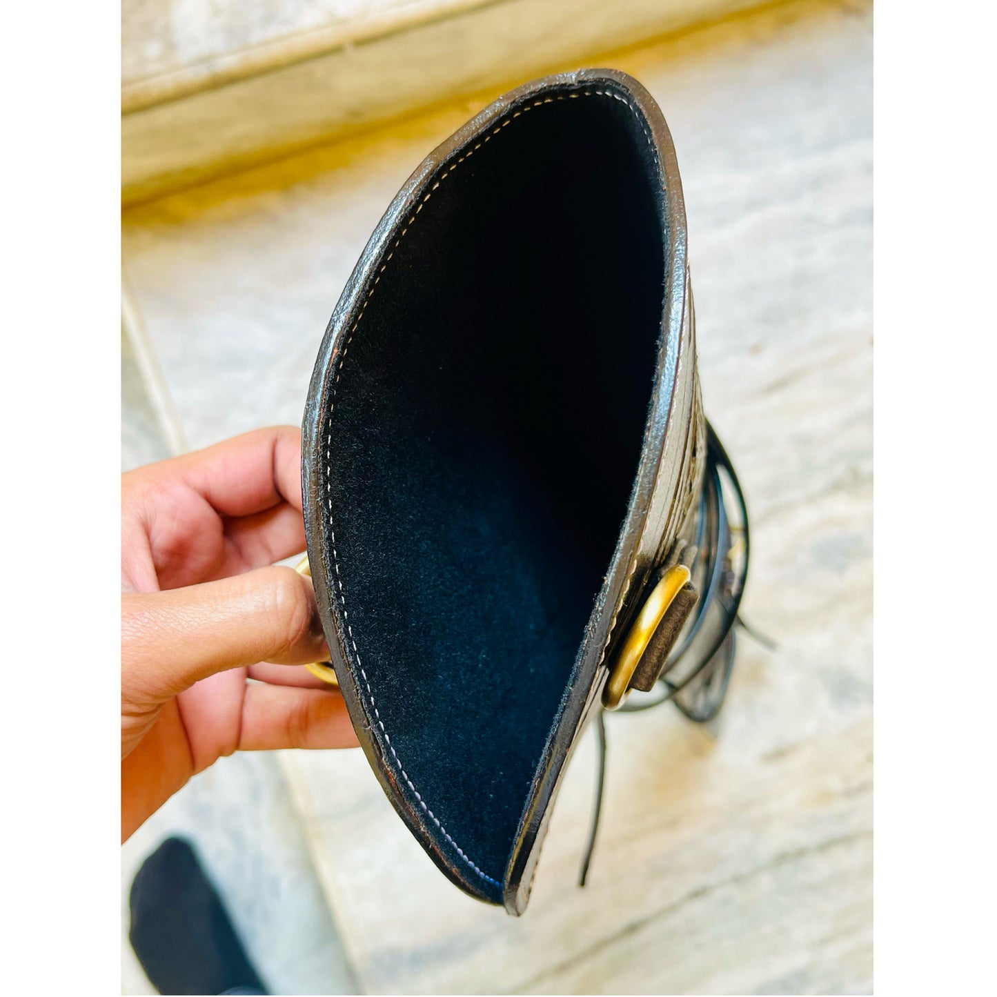 All Black Full Grain Leather Rifle Scabbard 33" Western Gun Case with Antique Brass Hardware & Suede Lining