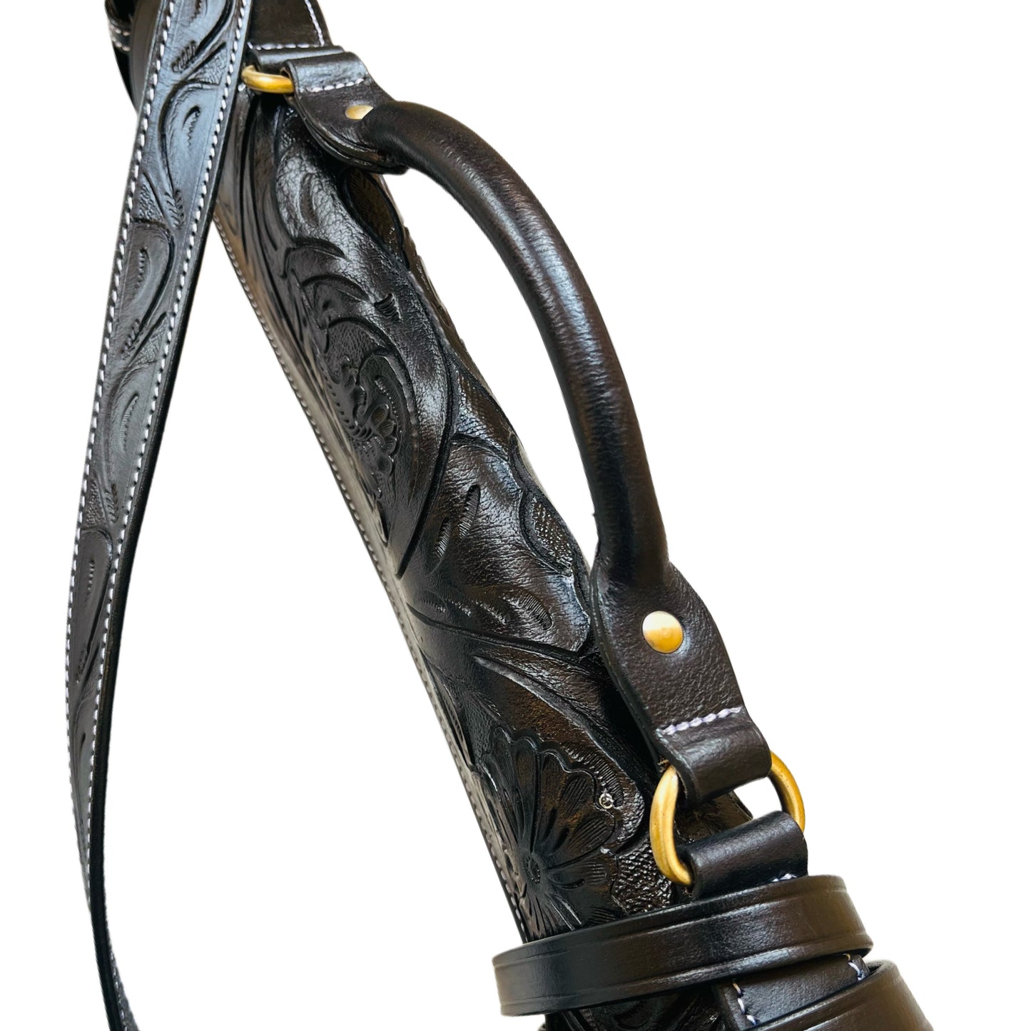 All Black Full Grain Leather Rifle Scabbard 33" Western Gun Case with Antique Brass Hardware & Suede Lining