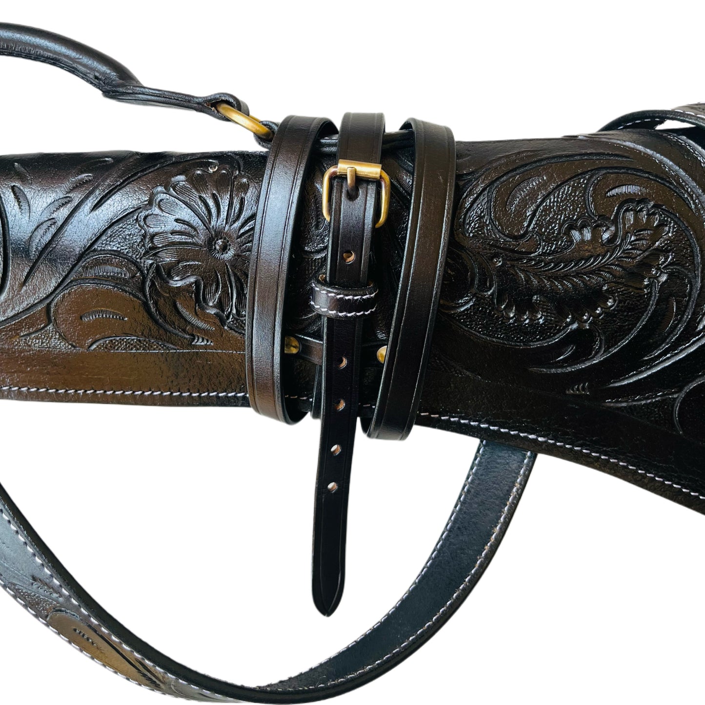All Black Full Grain Leather Rifle Scabbard 33" Western Gun Case with Antique Brass Hardware & Suede Lining