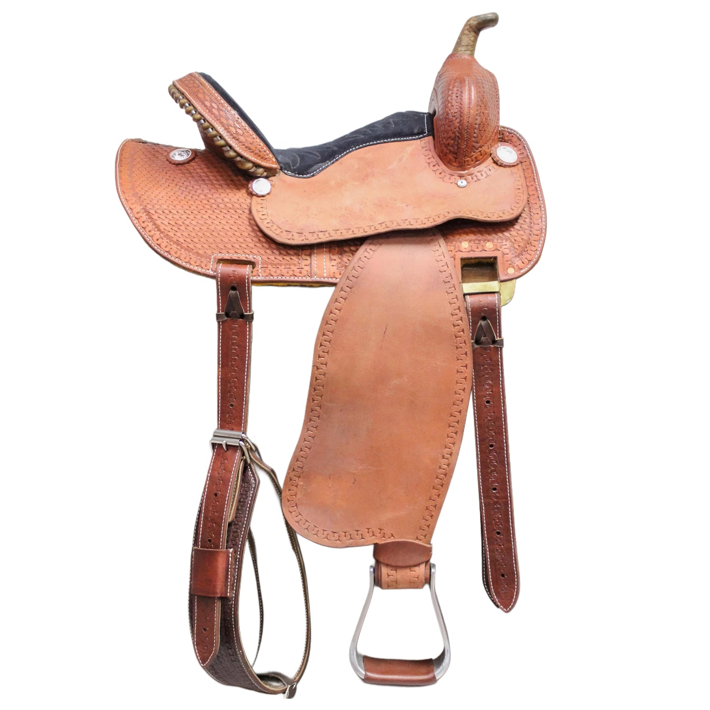 Western Barrel Racing Saddle in Premium Full Grain Leather with Cheyenne Roll Cantle and Black Suede Seat