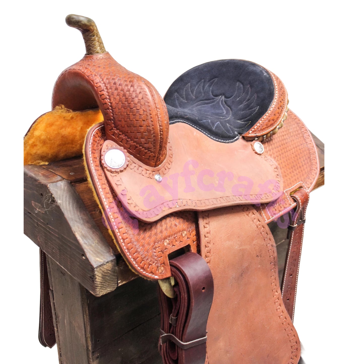 Western Barrel Racing Saddle in Premium Full Grain Leather with Cheyenne Roll Cantle and Black Suede Seat