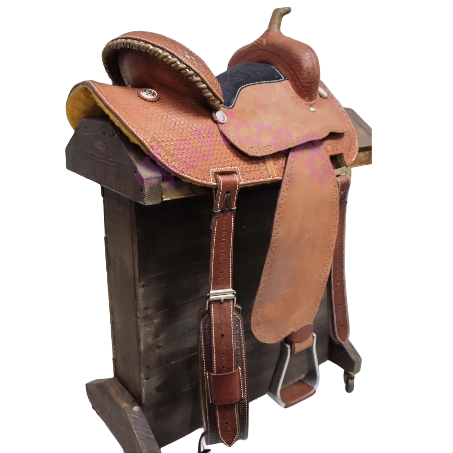 Western Barrel Racing Saddle in Premium Full Grain Leather with Cheyenne Roll Cantle and Black Suede Seat