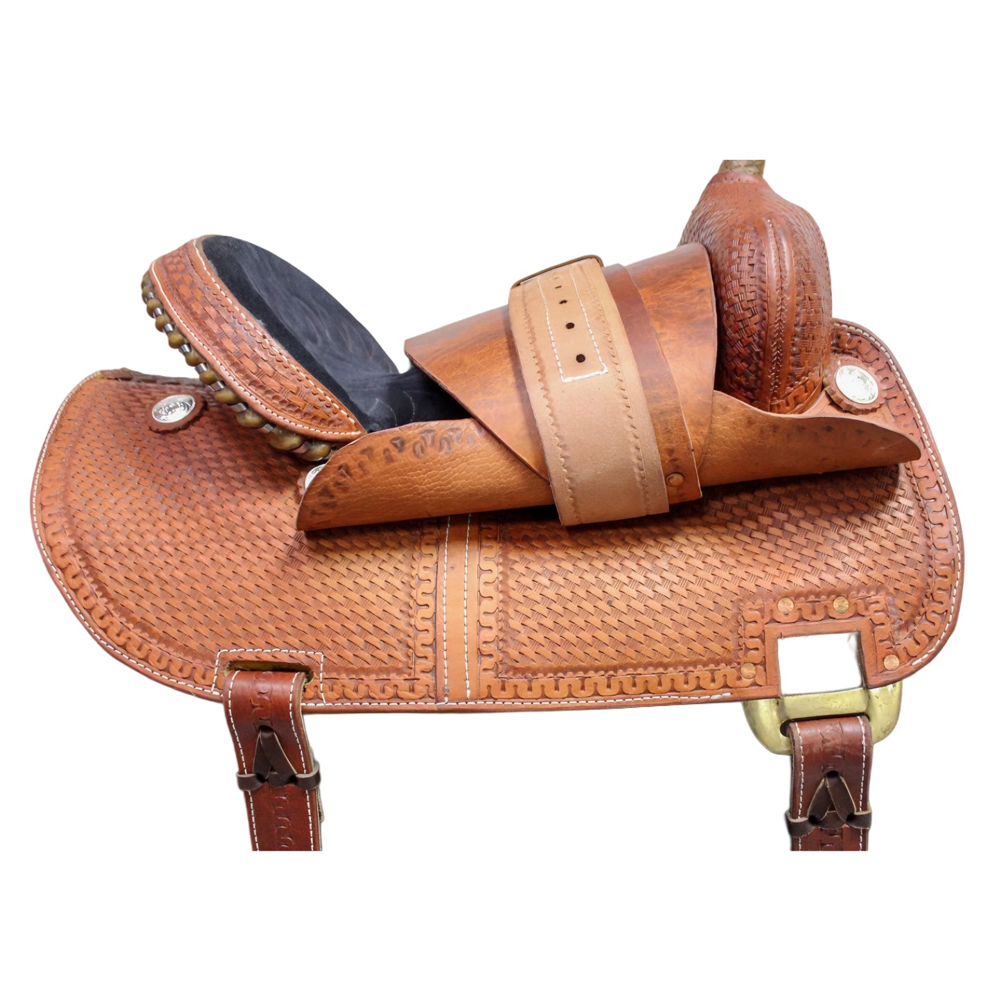 Western Barrel Racing Saddle in Premium Full Grain Leather with Cheyenne Roll Cantle and Black Suede Seat