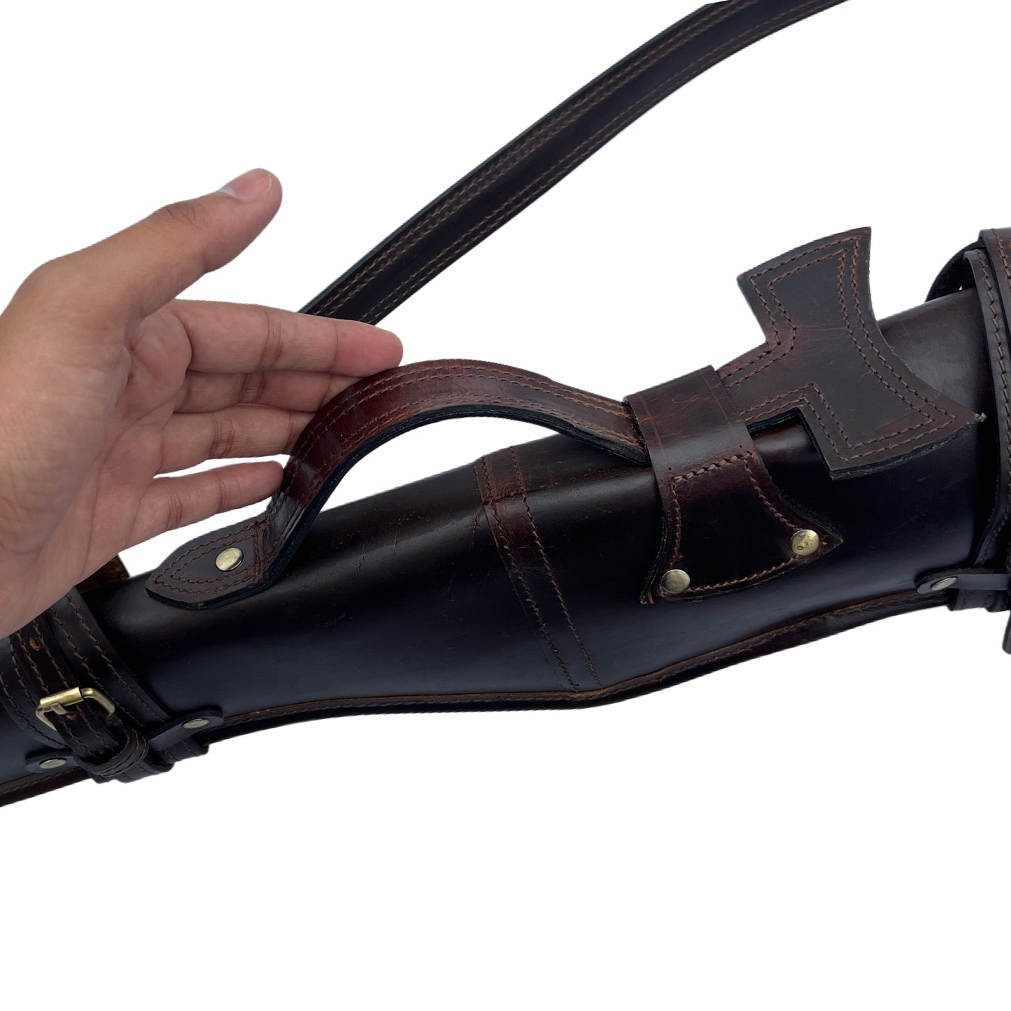 34" Full Grain Leather Rifle Scabbard Western Hard Wax Leather Gun Case with Faux Shearling Lining & Shoulder Strap