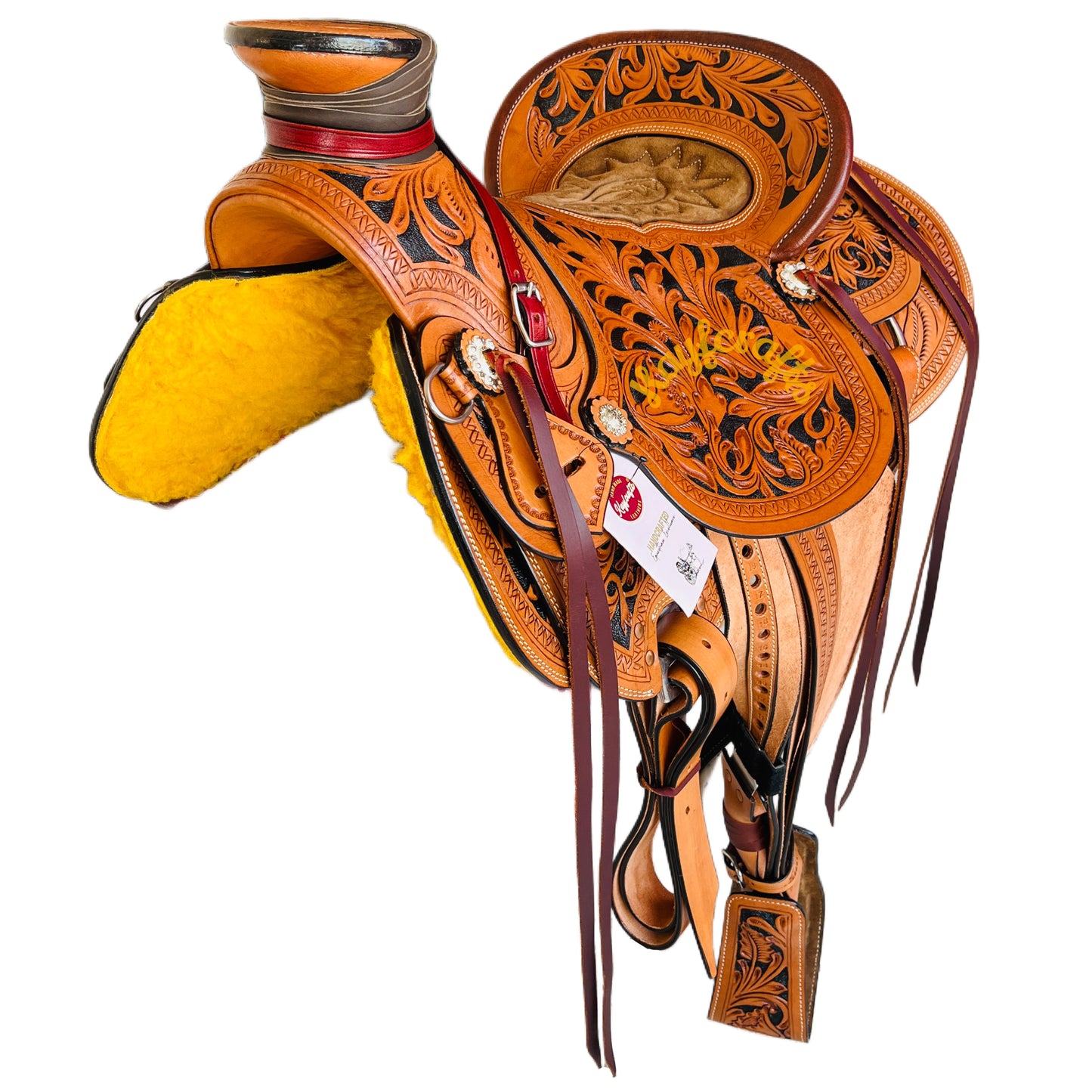 Premium Wade Western Saddle - Floral Tooled Leather, Suede Seat, Trail Roping