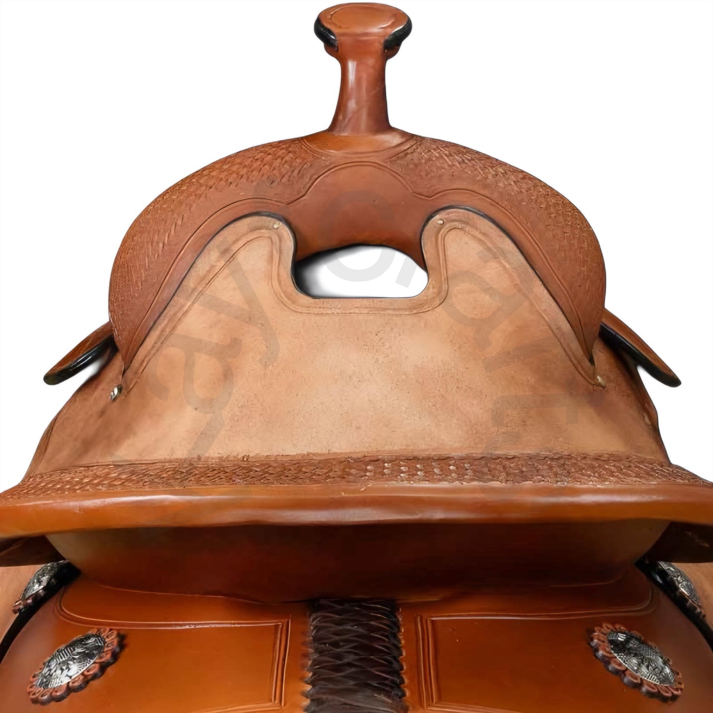 Premium Ranch Saddle with Suede Seat, Roughout Jockey, and Tooled Leather Work