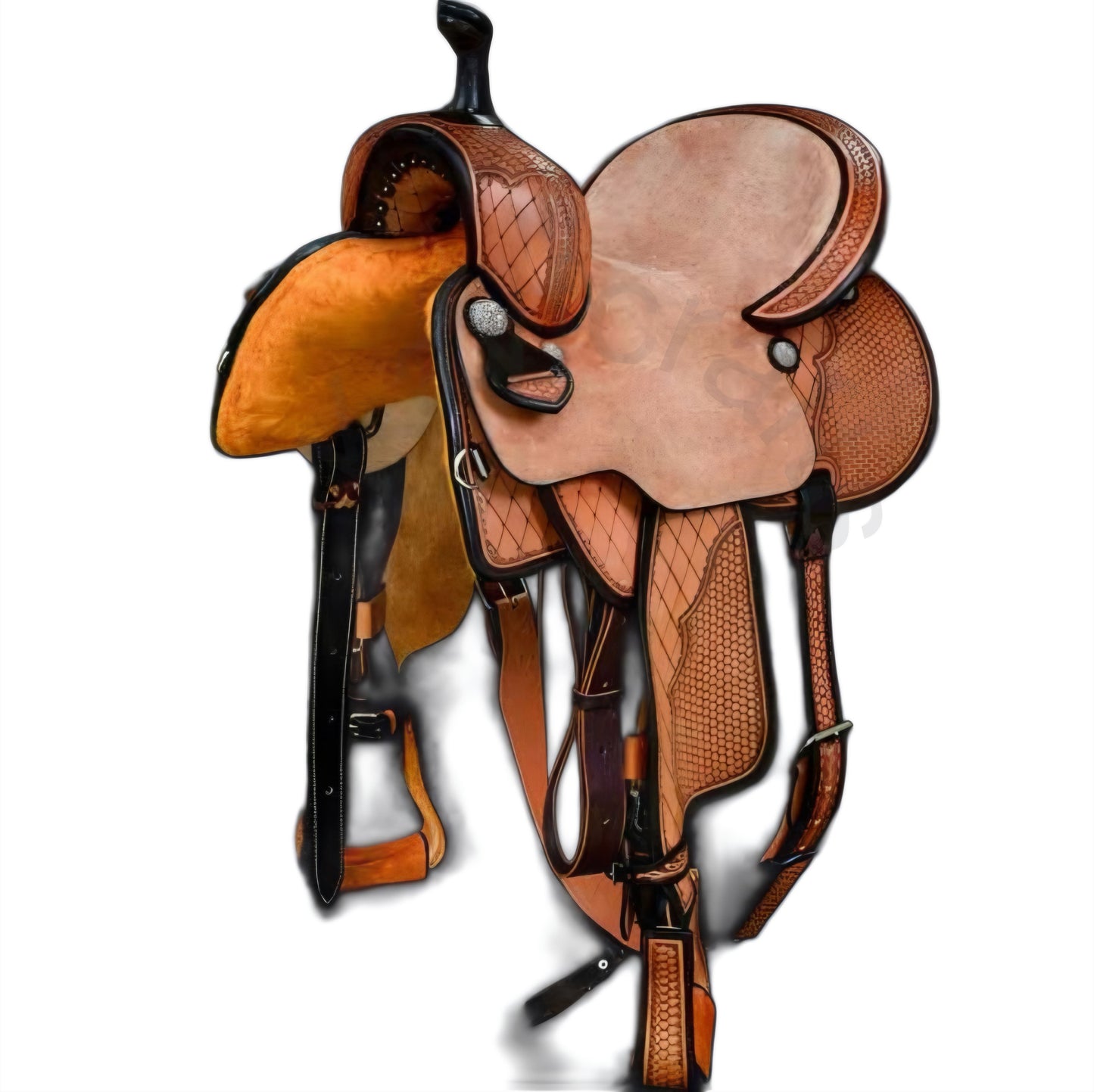 Hand Tooled Leather Barrel Saddle with Roughout Seat for Horse riding