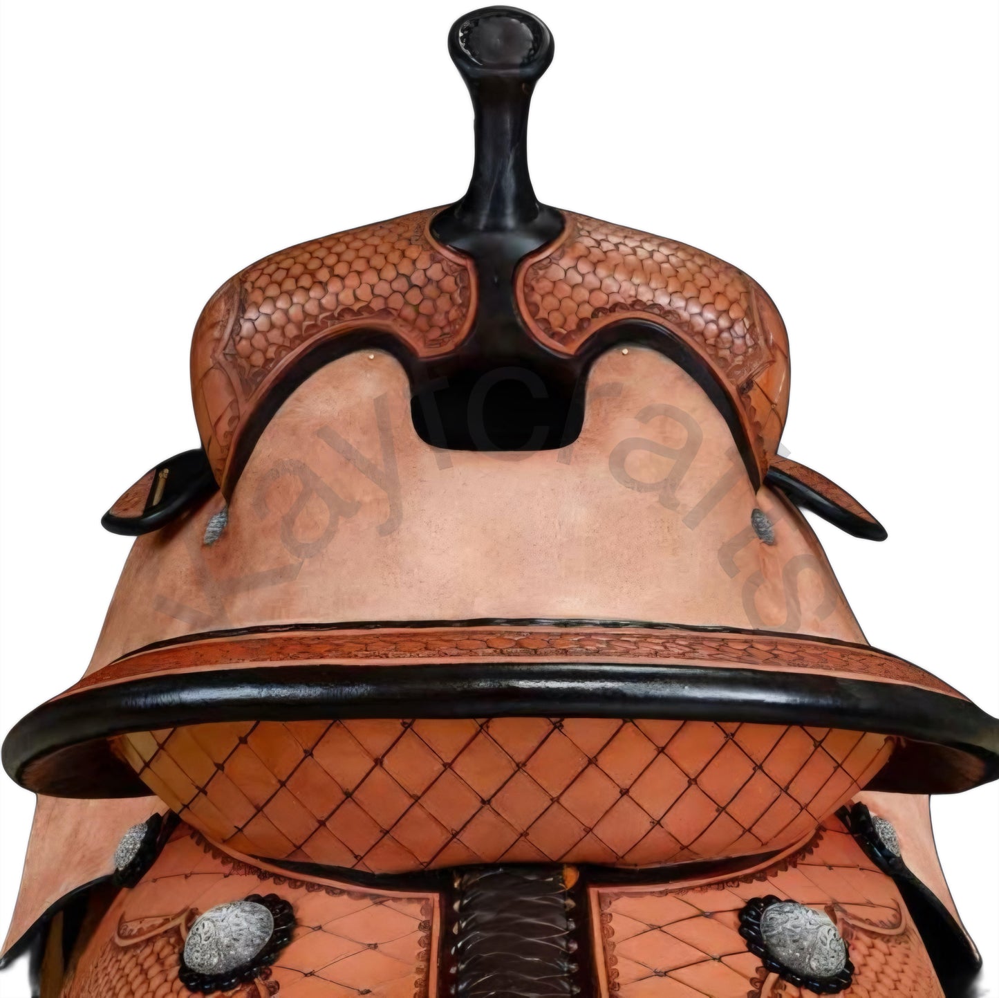 Hand Tooled Leather Barrel Saddle with Roughout Seat for Horse riding