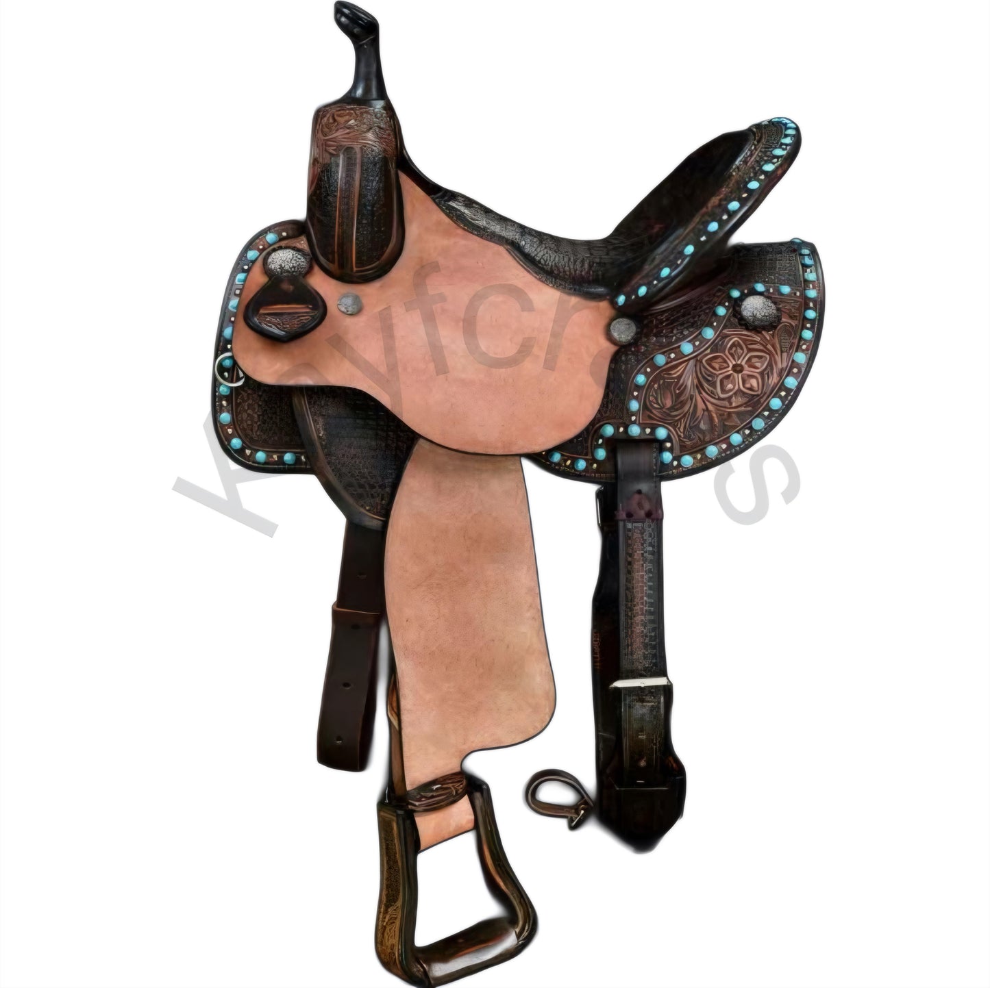 Premium Barrel Leather Saddle with Crocodile-Textured Seat and Floral Tooling