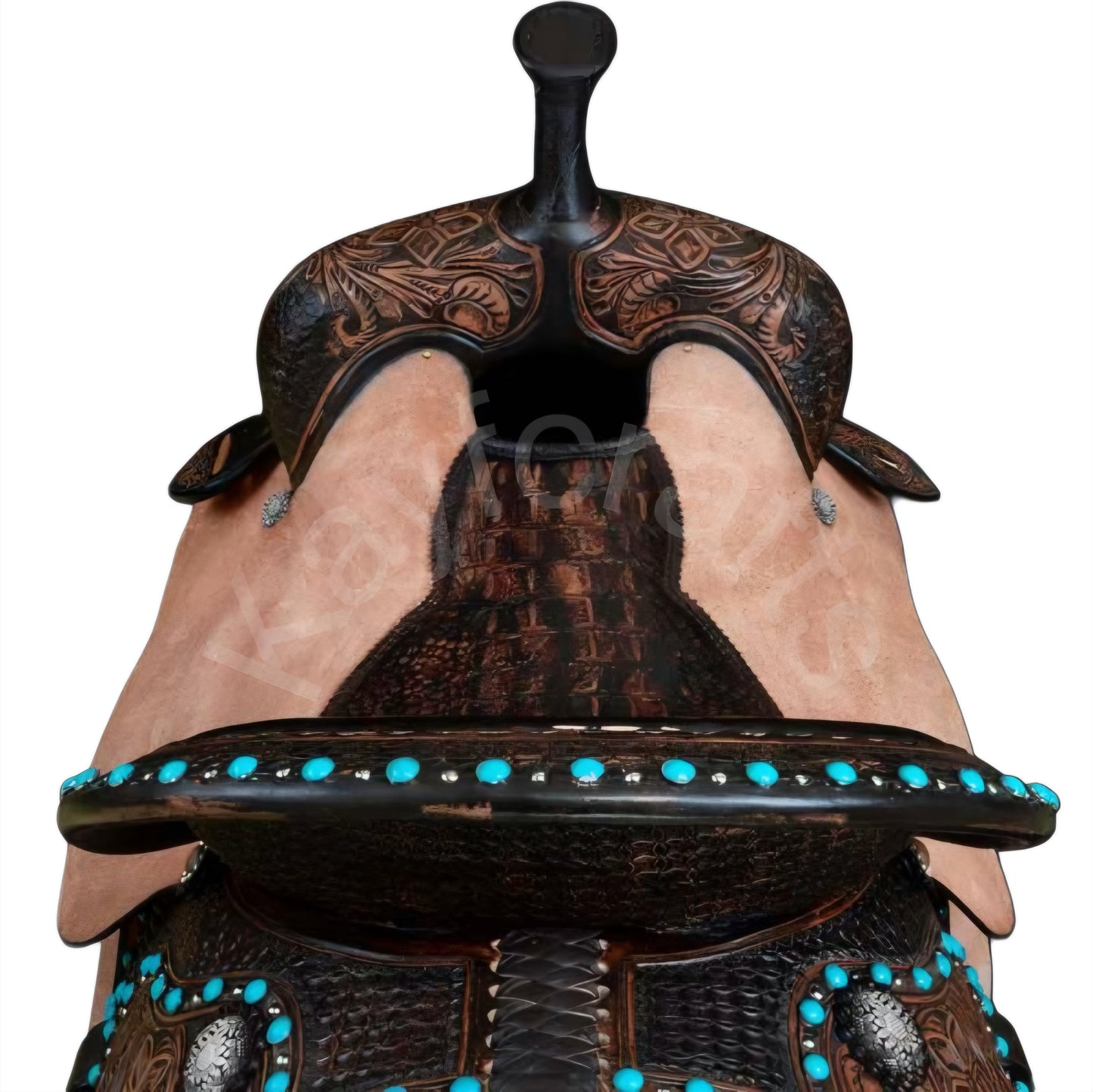 Premium Barrel Leather Saddle with Crocodile-Textured Seat and Floral Tooling