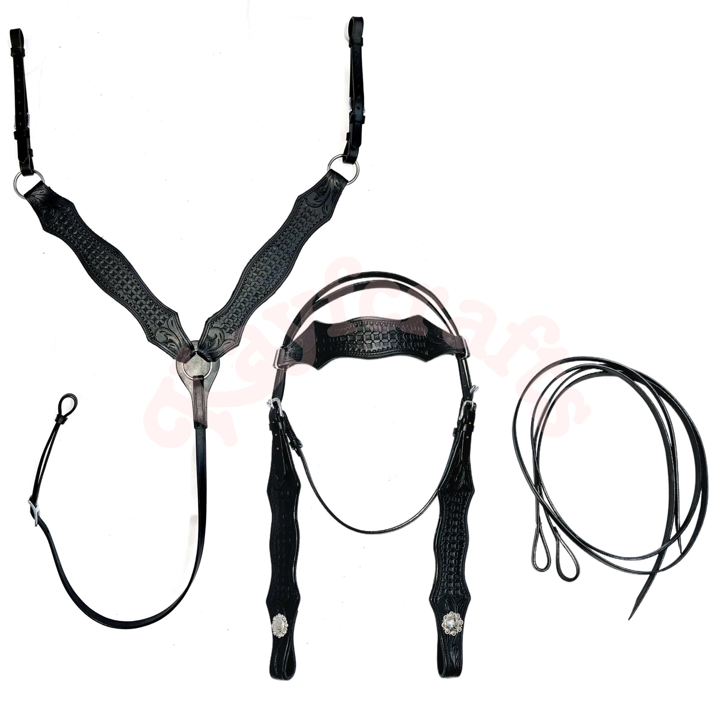 Premium Black Leather Western Wade Saddle White Cowhide Accent with Complete Tack Set