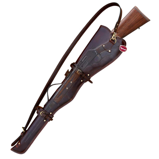 34" Full Grain Leather Rifle Scabbard Western Hard Wax Leather Gun Case with Faux Shearling Lining & Shoulder Strap