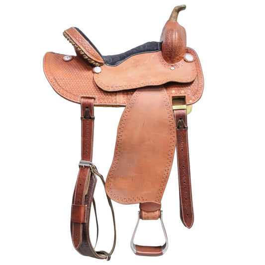 Western Barrel Racing Saddle in Premium Full Grain Leather with Cheyenne Roll Cantle and Black Suede Seat