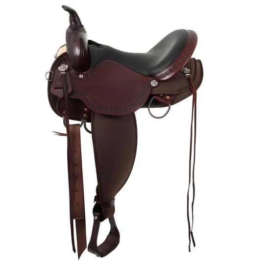 Smooth Leather Western Saddle for Gaited Horses with Padded Suede Seat and Adjustable Flat Plate Rigging
