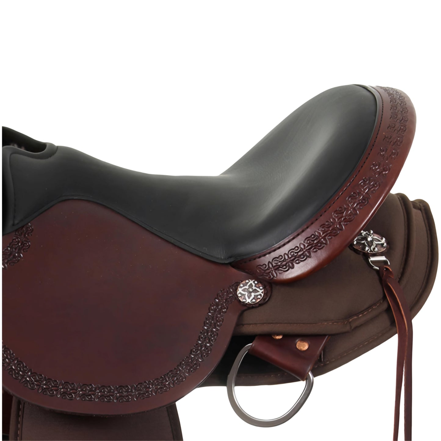 Smooth Leather Western Saddle for Gaited Horses with Padded Suede Seat and Adjustable Flat Plate Rigging
