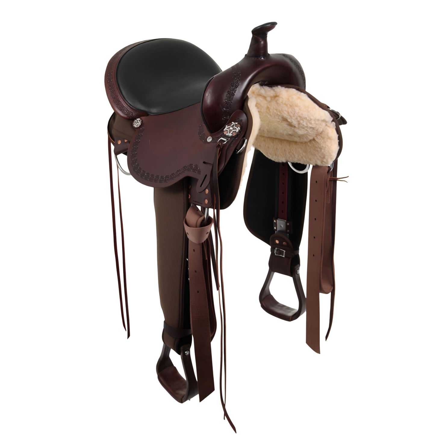 Smooth Leather Western Saddle for Gaited Horses with Padded Suede Seat and Adjustable Flat Plate Rigging