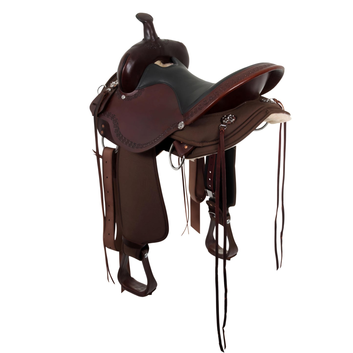 Smooth Leather Western Saddle for Gaited Horses with Padded Suede Seat and Adjustable Flat Plate Rigging