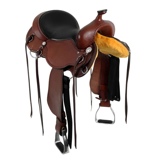 Western Saddle in Premium Full Grain Leather Ultimate Comfort with Dark Horn Gullet and Concho Skirt