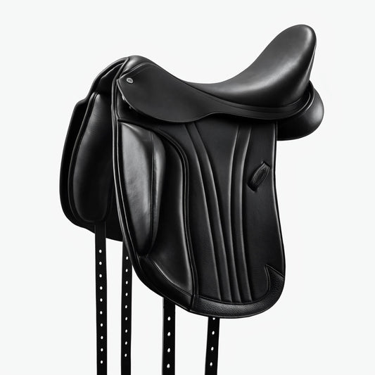 Premium Black Dressage Saddle - Oiled Leather, Soft Cow Seat, Knee Rolls & Padded Panels