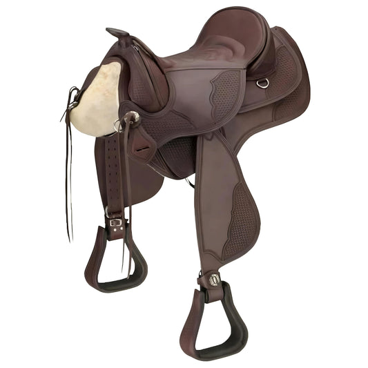 Western Saddle in Handcrafted Calf Leather with Barefoot Design Adjustable Stirrup and Western Rigging