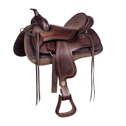 Luxury Handcrafted Western Saddle in Premium Leather with Suede Seat and Complete Trail Riding Setup
