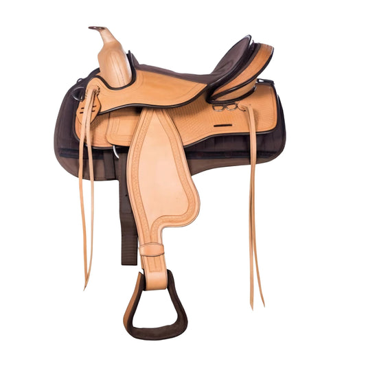 Premium Western Saddle Handcrafted Buffalo Leather Suede Seat with Wooden Pommel and Cantle Matching Fenders