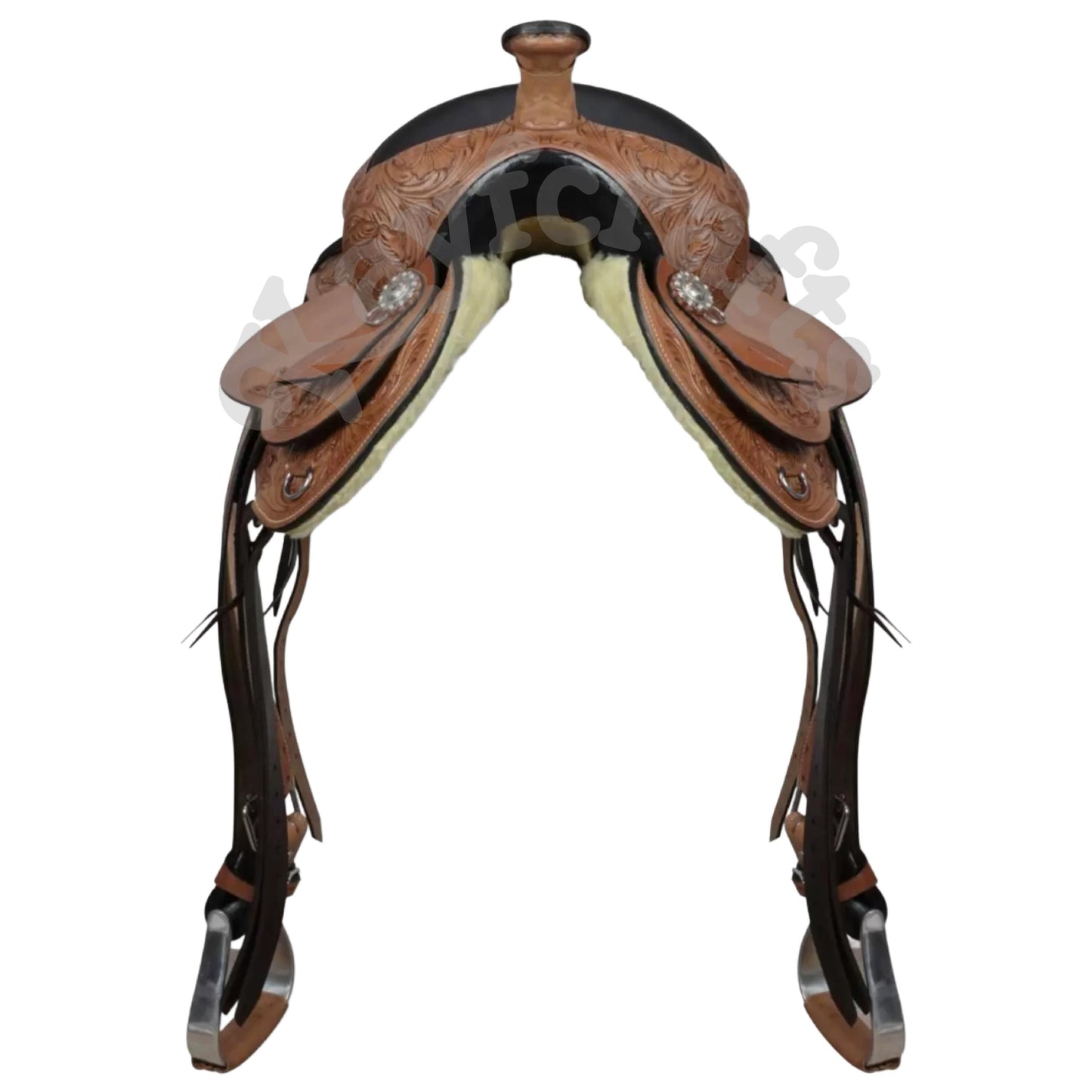 Oregon Full Grain Leather Western Saddle with Aluminum Stirrups Harness Conchos and Hand Tooled Floral Detailing