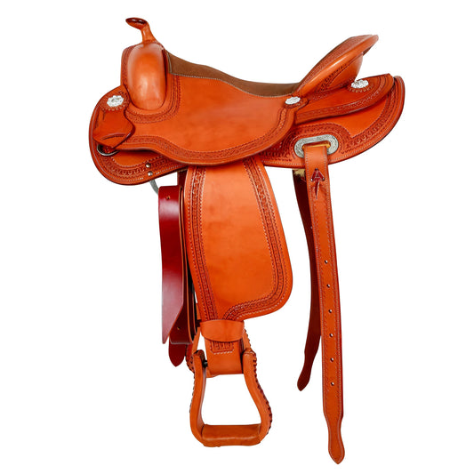 Western All-Rounder Saddle Premium with Flexible Harness Skirt Contoured Leather and Fleece Lining Silver Conchos
