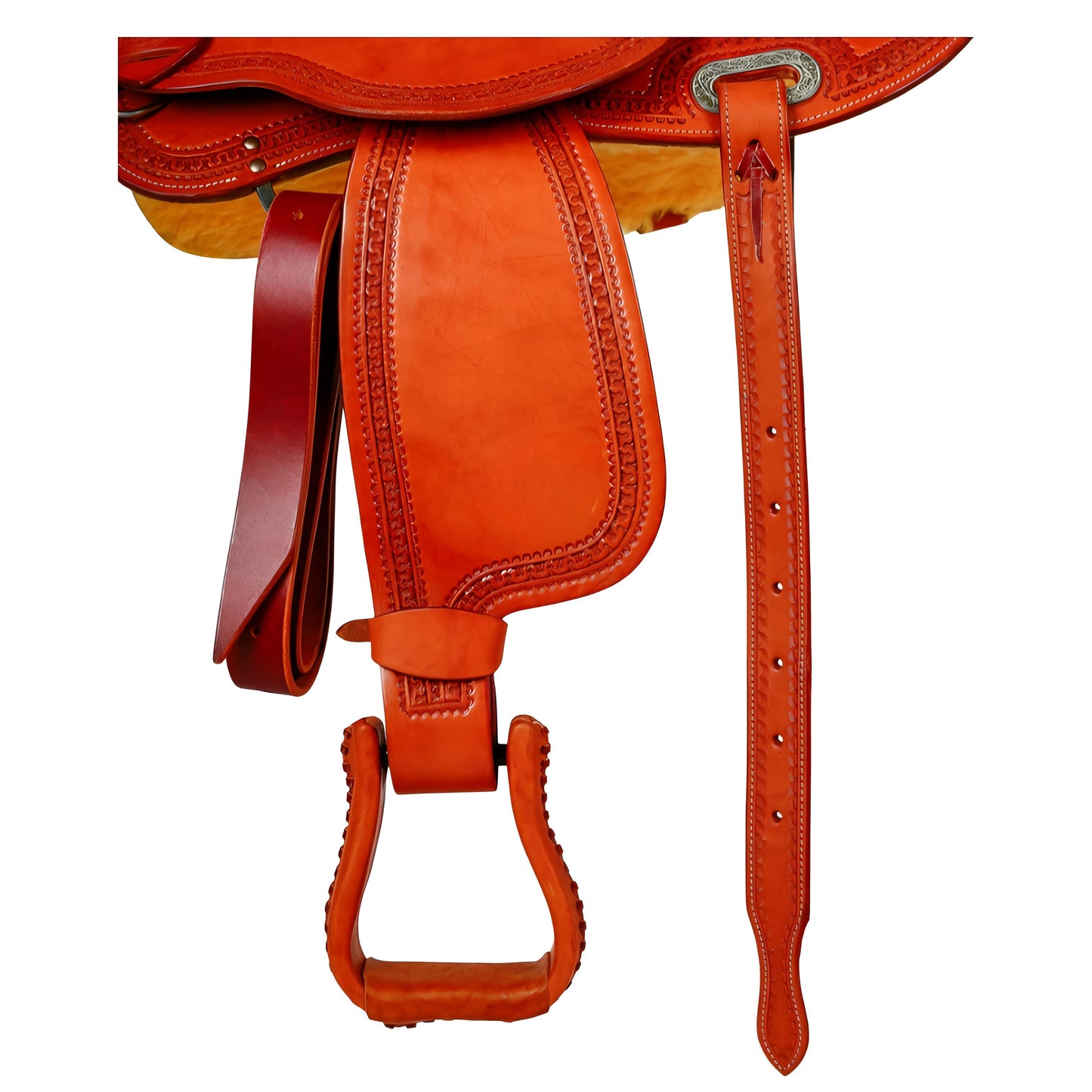 Western All-Rounder Saddle Premium with Flexible Harness Skirt Contoured Leather and Fleece Lining Silver Conchos