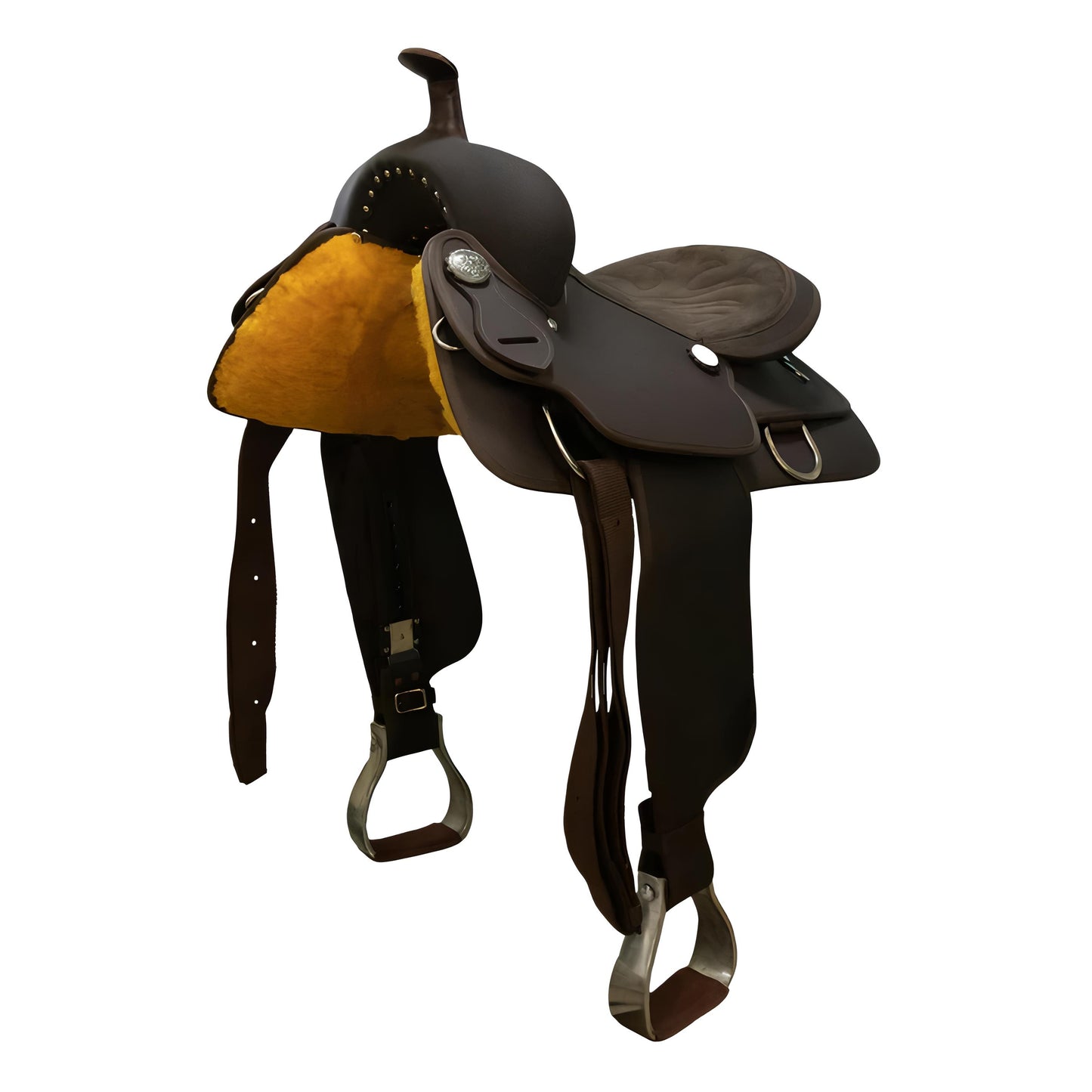 Premium Synthetic Western Saddle Lightweight Design with Adjustable Fenders and Padded Skirt